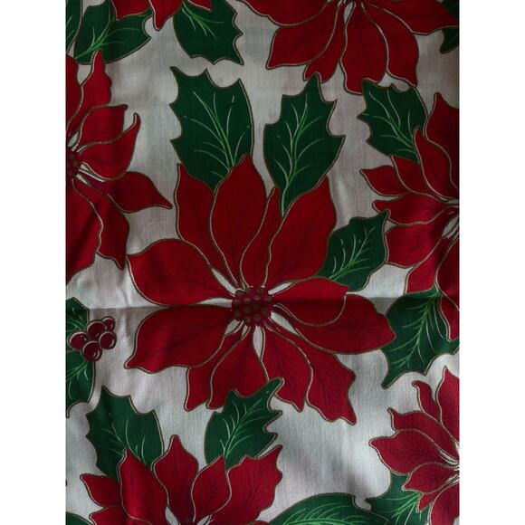 vintage Ozark Christmas Red Poinsettia Quilt Fabric - Picture 2 of 4